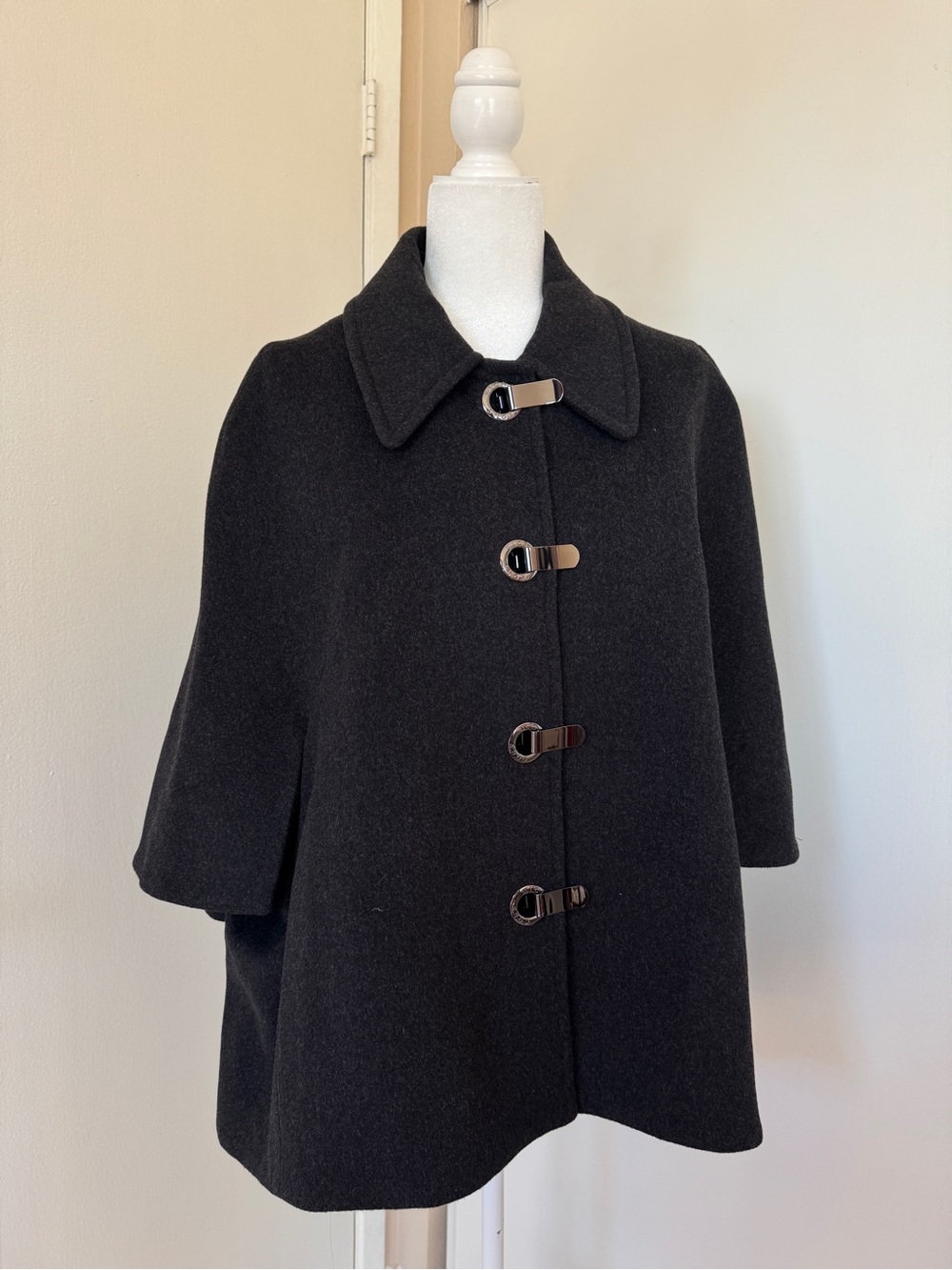 Michael Kors Black Wool Toggle Cape